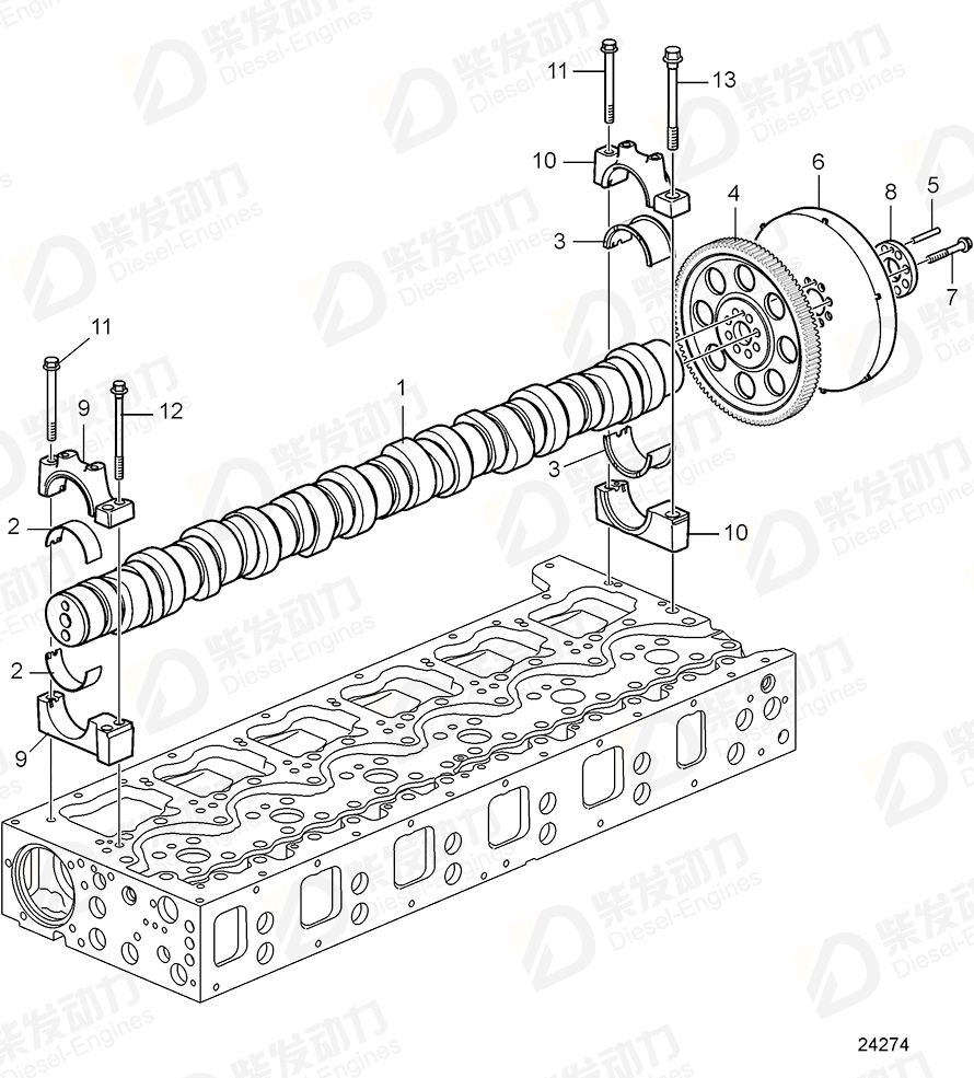 volvo penta Camshaft 3849483 Drawing volvo penta Camshaft 3849483 Drawing